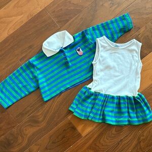 Vintage Kids Striped Blue and Green dress Set sz 4